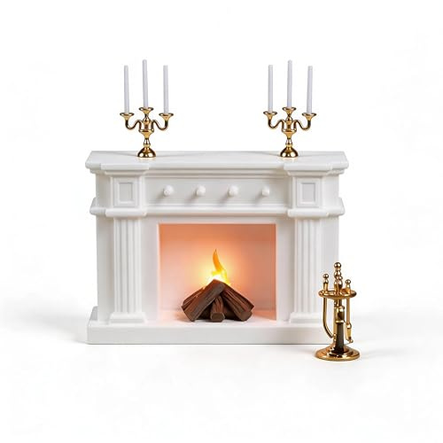 Cyraft Ensemble de mini cheminée pour maison de poupée, accessoires pour maison de poupée miniature 1:12 avec lampe de feu, candélabre à trois bras et outils de cheminée