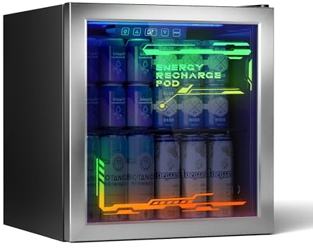 TRIUMPHKEY 50L Getränkekühlschrank mit Glastür und RGB-LED-Beleuchtung | 2–18 °C regelbar, leise 38 dB, Glastür, Ideal für Partykeller, Gaming-Room & Büro