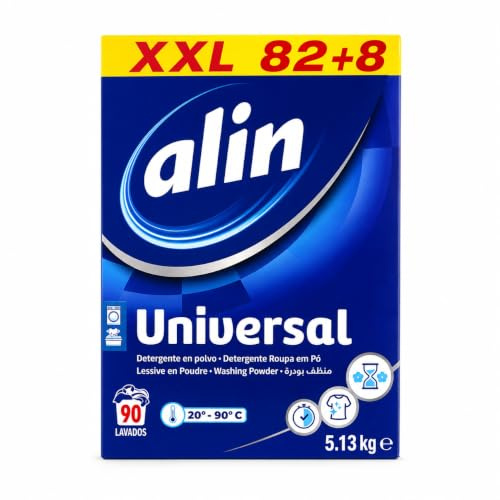 ALIN Universal Washing Powder 5.13kg, Up to 90 Washes, Universal Laundry Detergent Powder, For White & Coloured Clothes, Effective from 20°C to 90°C