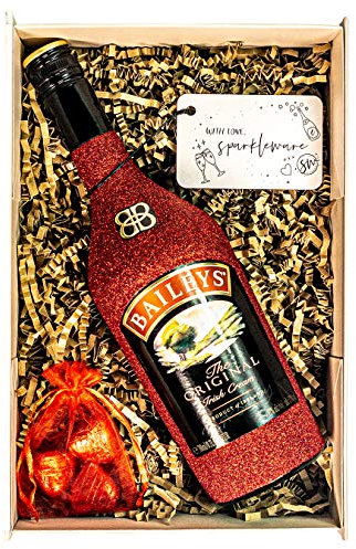 Sparkling Baileys Original Irish Cream Liqueur 70cl Bottle With Belgian Heart Chocolates and Gift Box Hamper - Liqueur Spirit Gift for Christmas and Celebrations (Hand Crafted Sparkling Bottle)