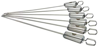 Schaschlikspieße, Schampura, BBQ Grillspieße, Fleischspieße 40 cm lang mit Abstreiffunktion 6-er Set aus Edelstahl
