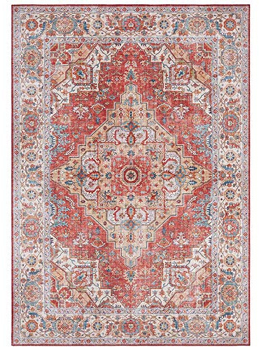 Nouristan Asmar Teppich – Wohnzimmerteppich Orient-Touch Detailiertes Muster Florales Kurflor Flachgewebe Teppich für Esszimmer, Wohnzimmer, Schlafzimmer – Ziegelrot, 120x160cm