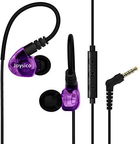 Joysico YS1 Purple Over Ear In-Ear Headphones Wired Earbuds for Kids Women Small Ears, Comfortable, Sport, Purple | For Kids Women Small Ears, Earhook Earphones w Control & Ear Buds Case for Workout Exercise Jogging, For Cell Phones Laptops