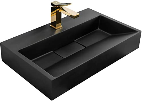 Rea Aufsatzwaschbecken Goya Black Mat Waschtisch Handwaschbecken Waschschale Waschbecken für Badezimmer aus konglomerat 600 mm x 370 mm x 140 mm (schwarz matt)