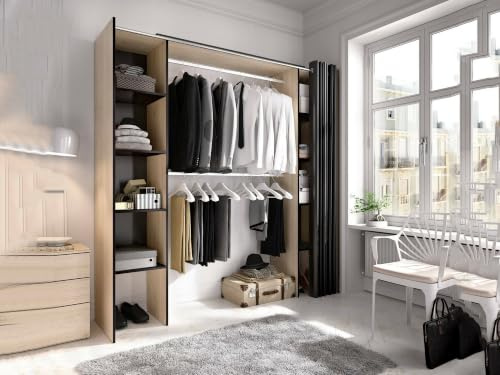 Dmora Guardaroba Grande Manaslu 50x205h cm Marrone Rovere 8 Ripiani Appendiabiti, Armadio Camera da Letto Apertura Tenda