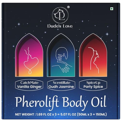 Dude's Love - Aceite corporal de ducha perfumado Pherolift - 3 aceites nutritivos de fragancia única y duradera | Ligero y no graso | Paquete de 3-5.07 onzas líquidas (150 ml)