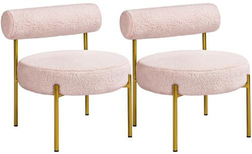 Yaheetech Loungesessel 2er Set Ruhesessel aus Boucle-Geweb Esszimmerstuhl mit Rückenlehne Stilvoller Wohnzimmersessel Relaxsessel Rosa