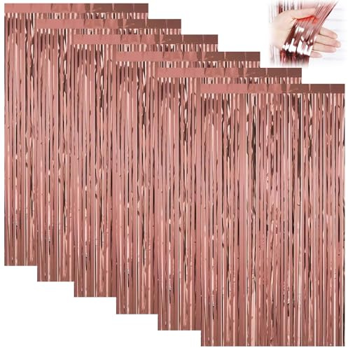 Lametta Vorhang Rosegold, 6 Stück Glitzervorhang, 1m x 2m Lamettavorhang, Metallic Party Vorhang, Glitzer Vorhang Deko, für Geburtstags Karneval Hochzeit Verlobung Festivals Fotowand ​Bühnendekor