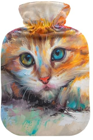 Wärmflasche mit süßer brauner Katze, weich, warm, für Winter, Bett, Hand, Hals und Schultern, 2 l