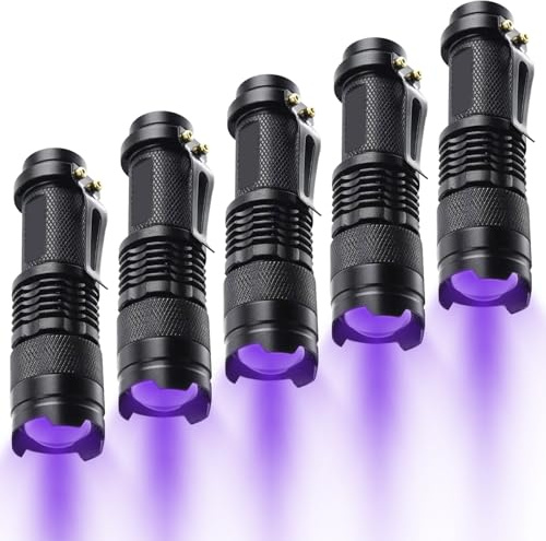 MVIOCS 5 Pack UV Taschenlampe Schwarzlicht, LED 395nM Mini aber Leistungsstarke Schwarzlicht Taschenlampe Detektor für Hundeurin, Haustierflecken und Bettwanzen