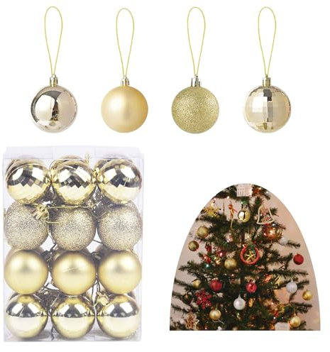 Alppihym 24 pièces par boîte Boules de Noël 4cm - Décoration de Noël en Plastique, Rouge, Argent, Or - 4 Styles différents par boîte
