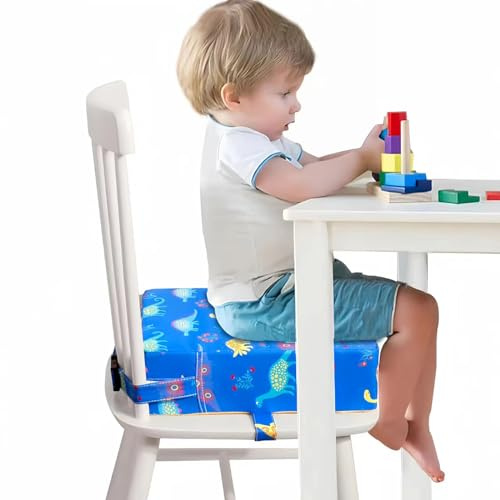 TOTIDYH Toddler Booster Seat for Dining Chair Non-Slip Kid Booster Cushion | Baby Booster Seat for Dining Table with Adjustable Straps, Detachable Washable , Supportive, Easy Clean(Dinosaur)
