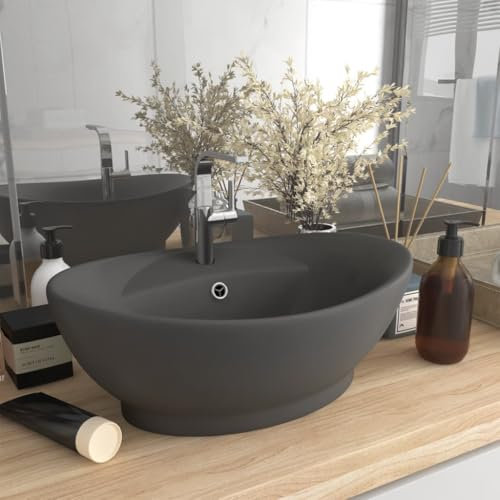 Furniture Select-Luxus-Waschbeckenüberlauf, oval, matt, dunkelgrau, 58,5 x 39 cm, Keramik