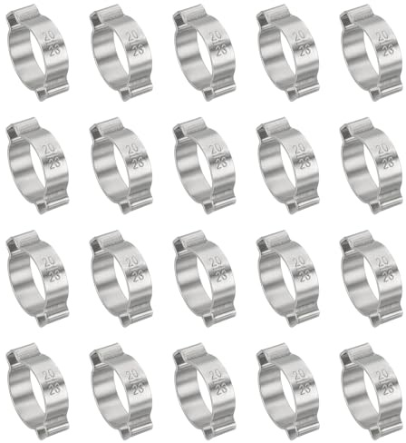 PATIKIL 20 Pack 20-23mm Double Ear Hose Clamp, 304 Stainless Steel O Clip Crimp Rings for Fuel Petrol Pipe Tube Fitting Connections, Silver Tone