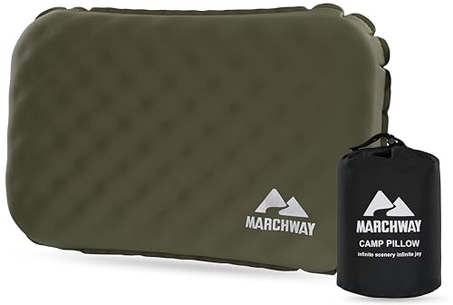 MARCHWAY Inflatable Camping Pillow with Soft Foam Top & TPU Air Bladder, Dual-Sided Support for All-Season, Lightweight Compact Travel Pillow for Hiking, Backpacking, Airplane, Car (Green)