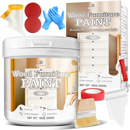 Möbelfarbe Holzfarbe weiß, 500g Matt Möbellack auf Wasserbasis, All-In-One Gebrauchsfertig, zum Aufarbeiten Von StüHlen, Tischen, SchräNken, Schminktischen, Innen und Außen Geeignet mit Werkzeugen