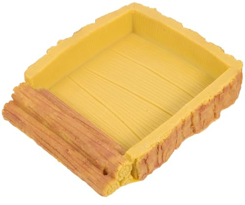 Artibetter Cuenco de Agua para Reptiles y Tortugas, Plato de Alimentación para Terrario, Resina Diseño Madera Amarilla D, Cuenco Decorativo para Lagartos y Mascotas, Bebedero para Hábitat
