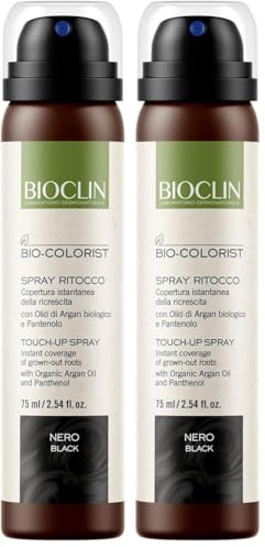 BIOCLIN Bio-Colorist Spray Ritocco Nero – 75 ml – Copertura Istantanea della Ricrescita Con Olio di Argan e Pantenolo – Risultato Naturale, Non Macchia e si Rimuove con lo shampoo. (Confezione da 2)