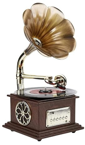 Mini Retro Gramophone Record Player, Wireless Vinyl Player with Bluetooth, USB, FM Radio for Family and Friends