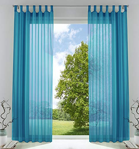 Voile Gardine Schlaufenschal 2er-Set transparent Türkis 245x140 »Bern« | Schlaufen abtrennbar für Gardinenschiene, eingenähtes Kräuselband, Bleibandabschluss, 100 % Polyester-Voile, waschbar 40 °C