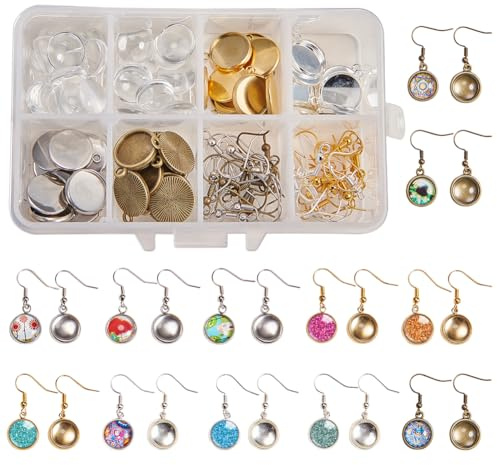 SUNNYCLUE 1 Box 120Stück 4farbe 12mm DIY 40Paare Glaskuppel Cabochon Ohrringe Selbst Machen Starter Kits Foto lünette Rohlinge Schmuckzubehör Kit zur Schmuckherstellung Frauen Fassungen für Cabochon