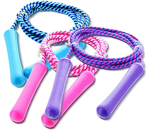GIFTEXPRESS Adjustable Size Colorful Jump Rope for Kids and Teens - Outdoor Indoor Fun Games Skipping Rope Exercise Fitness Activity and Party Favor - Assorted colors Pack of (3)
