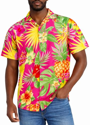 King Kameha Camicia Hawaiana Uomo Maniche Corte – Camicia Estiva Aloha con Stampa Ananas
