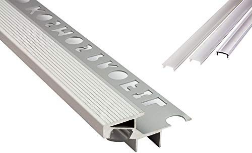 tktrading24 T-40 20° LED Premium Treppenprofil Alu Fliesenprofil 12mm silber 2m milky