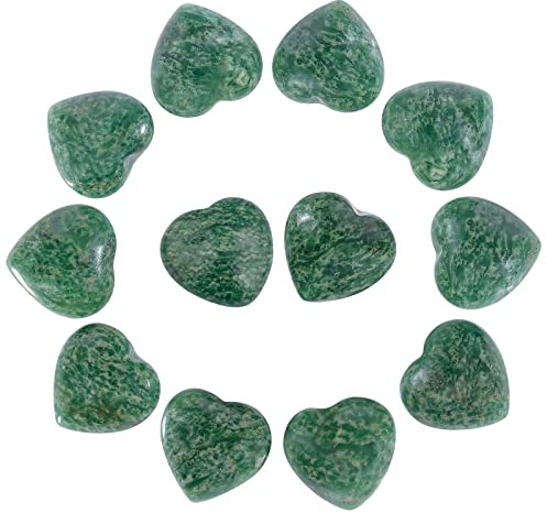 Nupuyai 12 Stück afrikanische grüne Jade Kristall Herz Liebe Palm Handschmeichler für Chakra Heilung, geschnitzter Stein für Heimdekoration 1,5 cm