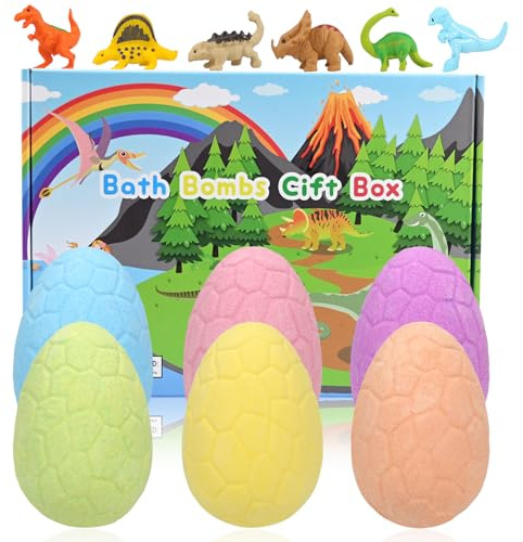 Badebomben für Kinder mit Überraschung im Inneren, 6PCS Dino Ei Handgemachte Natürliche Badekugeln Dinosaurier Spielzeug für Mädchen Jungen Geburtstag Ostern Geschenkset