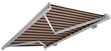 NEMAXX Kassettenmarkise elektrisch Vollkassettenmarkise mit LED, Markise weinrot-weiß-braun, Kassette weiß, Funk Fernbedienung, wasserdicht, 350x300 cm (3,5x3m)