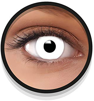 FXEYEZ Farbige Kontaktlinsen Halloween weiß ZOMBIE, 2 Stück (1 Paar), Ohne Sehstärke, leicht einzusetzende weiße Linsen, 2 x farbig weisse Kontaktlinse für Cosplay, Karneval, Fasching