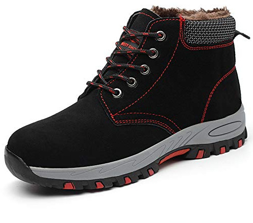 DRECAGE Chaussure de Sécurité fourrées en Acier Toe Chaude pour Hiver Basket de Travail Basket Respirant Anti-crevaison Chaussures de Protection Black 43 EU