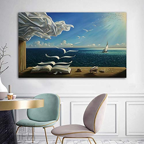 Annick Goutal La Barca A Vela del Libro delle Onde di Salvador Dali Pittura A Olio su Tela Poster E Stampe Immagini di Quadri Astratti di Paesaggi per Soggiorno (1,40x60cm(Senza Cornice))