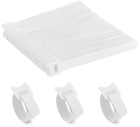 120PCS Loop Cable Ties Reusable Adjustable Tie Wraps Multipurpose Hook | 15 x 1.2CM White Loop Securing Straps for Long Cable Wires Storage Management