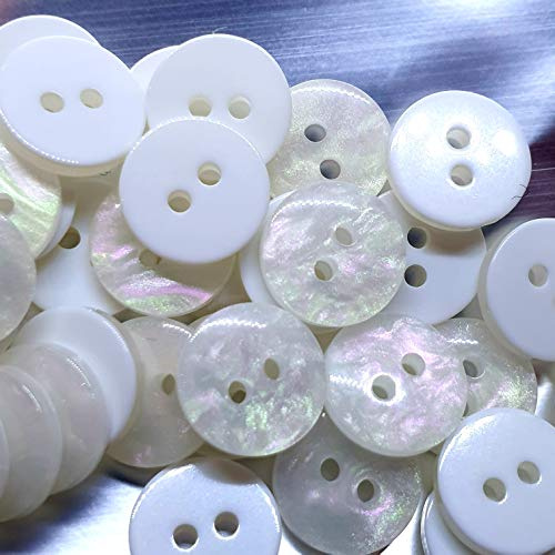 MajorCrafts® 60pcs 10mm Cream White Pearlescent Galaxy Effect 2 Holes Small Round Resin Sewing Buttons Needlework Craft Embellishments