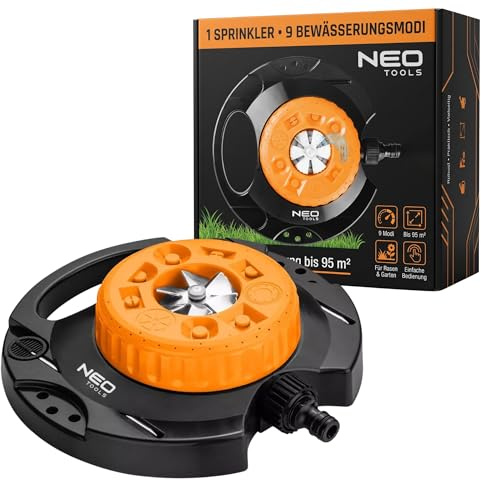NEO TOOLS Flächenregner, 9 Verschiedene Sprühbilder, Garten Bewässerung
