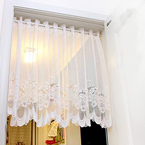Yaland Scheibengardine mit Stickerei Landhaus Weiß HxB 90x300cm 1 Stück | Transparent Kurzstore Gardine mit Lochleiste Spitzenvorhang mit Blumenmuster für Tür und Fenster Vintage Vorhänge