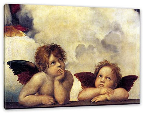 Pixxprint Raffael - Sixtinische Madonna zwei Engel, Weiß, Größe: 60x40cm, Leinwandbild, fertig gespannt, Wandbild, Dekoration, Kunstdruck, kein Poster