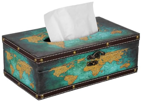 HEMOTON Serviettenhalter Aus Holz Grüner Taschentuchhalter Im Britischen Stil Runde Papierbox Für Zuhause Büro Und Restaurant 10.04X5.51X3.74 Zoll Tissue Box Spender