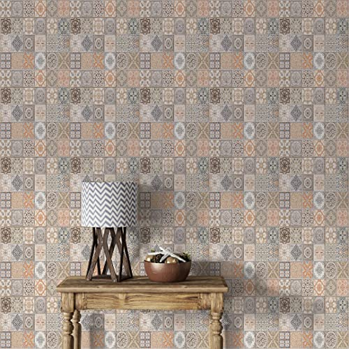 Myphotostation - Papel pintado geométrico moderno para despegar y pegar, extraíble, autoadhesivo, azulejos de cerámica, papel pintado de 20 pulgadas de ancho x 124 pulgadas de alto