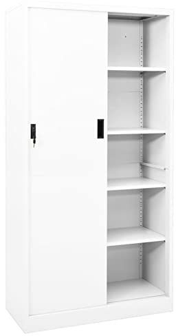 Festnight Armoire de Bureau avec Porte Coulissante,Armoire de Rangement,Classeur Meuble de Rangement,Étagères Réglables en Hauteur,battantes verrouillable,Blanc 90x40x180 cm Acier