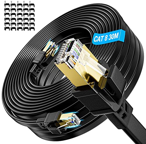 Soibke Cat 8 Netzwerkkabel 30meter LAN Kabel High Speed Gigabit Ethernet Kabel FTP | 40Gbps 2000MHz Hochgeschwindigkeit Wlan RJ45 Geschirmt Patch Internetkabel Lang Schwarz für Router Modem