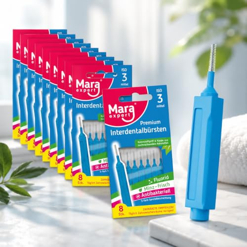Interdentalbürste BLAU- MARA EXPERT | 0,6 mm ISO 3 Mittel | 8 Interdentalbürsten | Biokunststoff | Bürsten für Zahnzwischenräume | Mit Minz Geschmack - Chlorhexidin - Fluorid