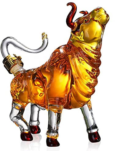 RUNLAIKEJI Bull Whiskey Decanter, 1000ml Zodiac Animal Liquor Decanter, Home Glass Alcohol Decanter, Crystal Wisky Bottle with Airtight Stopper, for Scotch Vodka Whiskey Cognac Rum Tequila