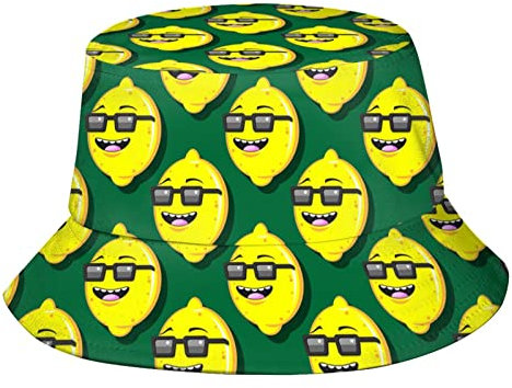 XVBCDFG Chapeau bob Smile pour fruits et légumes - Chapeau de pêcheur - Chapeau de plage - Chapeau de soleil - Chapeau d'extérieur pour homme et femme, Citron avec verres, taille unique
