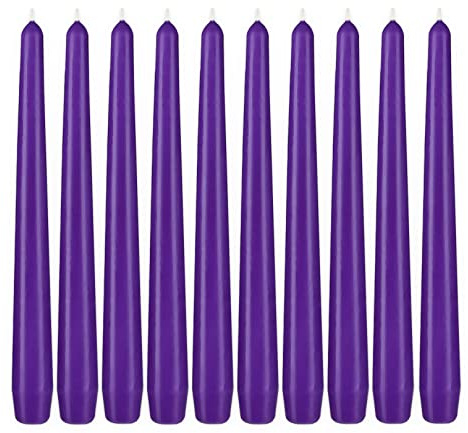 BRUBAKER Velas Cónicas Premium Moradas - 50 piezas - Hasta 7,5 Horas de Duración por Vela - Set de Velas de Mesa de 24 cm para Portavelas y Candelabros - Velas Portavelas