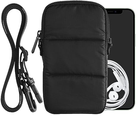 kwmobile Handytasche zum Umhängen für XL - 6,7/6,8 - Gesteppte Umhängetasche mit Reißverschluss - Innenmaße 17,2 x 8,4 cm - Schwarz