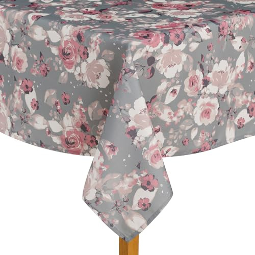 Essex - Tischdecke Patels, 145 x 220 cm, Tischtuch, 100% Polyester, Abwaschbar, Blumen - Grau