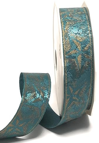 s.dekoda Schleifenband 25m x 25mm Türkis - Bronze gemustert Dekoband [D1126]